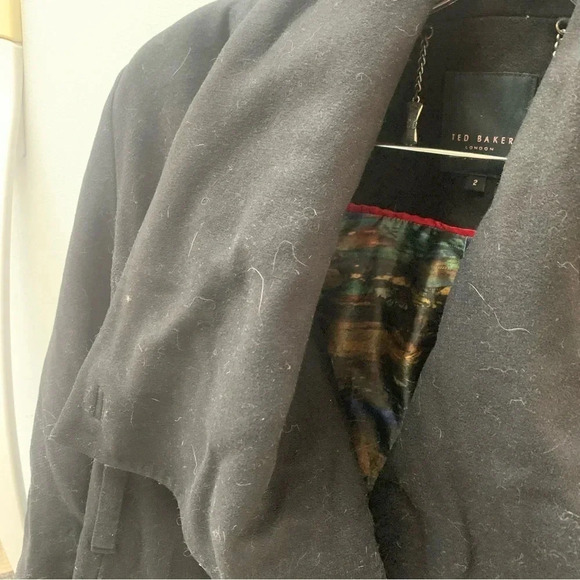 Ted Baker Black Virgin Wool Drape Wrap  Coat - Picture 10 of 14